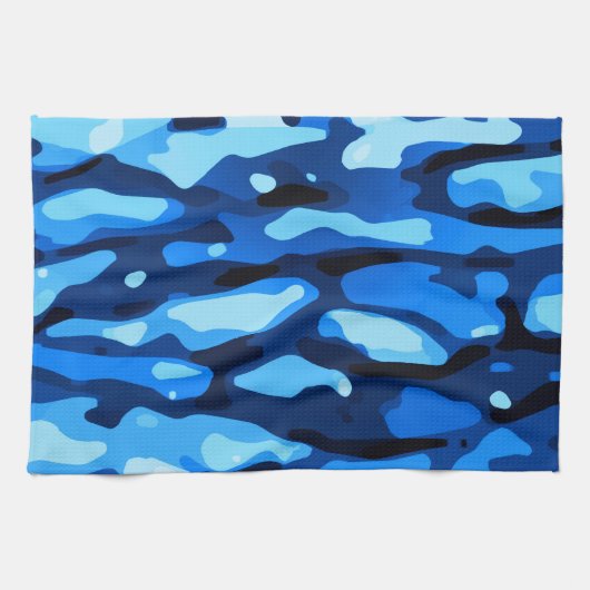 Blaue Camouflage Abstraktes Muster Geschirrtuch (Horizontal)