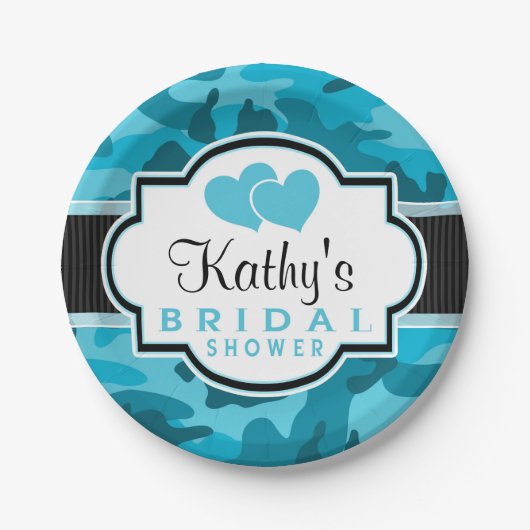 Blaue Camouflage, Camouflage Brautparty Pappteller (Vorderseite)