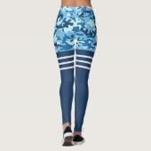 Blaue Camouflage, dreifach weißer Streifen Obersch Leggings (Rückseite)