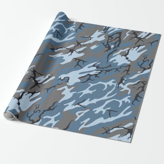 Blaue Camouflage Geschenkpapier (Ungerollt)