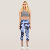 Blaue Camouflage Hochwaiste Capri Leggings (Vorderseite)
