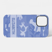 Blaue Camouflage Monogramm iPhone Hülle (Rückseite (Horizontal))