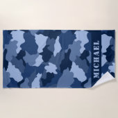 Blaue Camouflage Muster Leuchtname Strandtuch (Vorderseite)