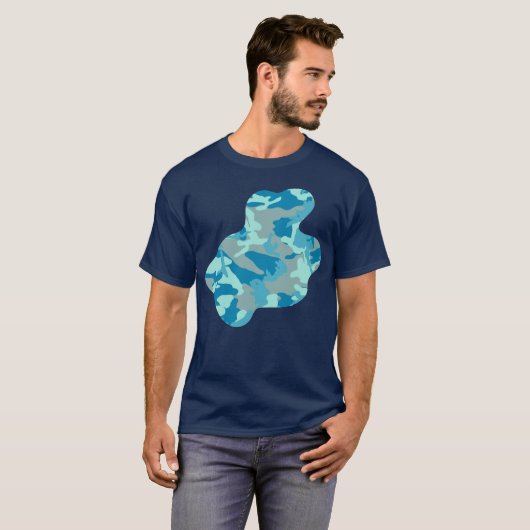 Blaue Camouflage Muster Paint Platsch v3 T-Shirt (Vorne ganz)