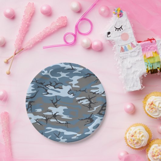 Blaue Camouflage Pappteller (Party)