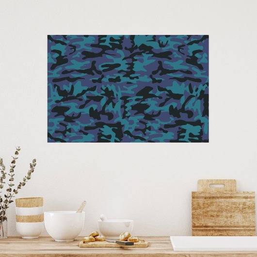 Blaue Camouflage Poster (Küche)