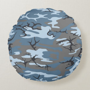 Blaue Camouflage Rundes Kissen