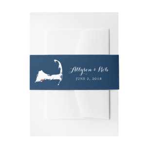 Blaue Cape Cod Karte Falmouths mit Herzen Wedding Einladungsbanderole