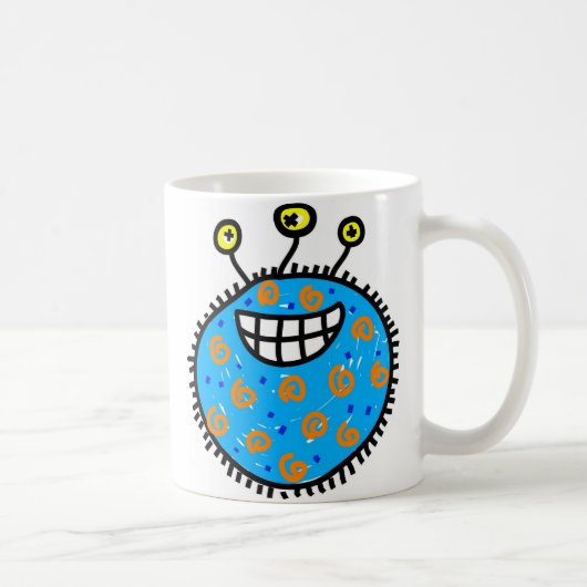 Blaue Cartoon-Mikrobe Kaffeetasse (Rechts)