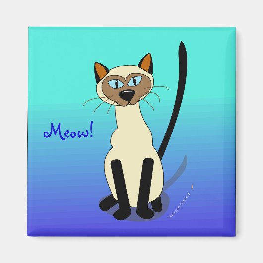 Blaue Cartoon Siamese Cat Meow Template Magnet (Vorne)