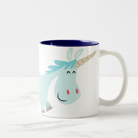 Blaue Cartoonunicorn-Tasse Zweifarbige Tasse (Rechts)