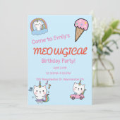Blaue Caticorn-Geburtstag Einladung (Stehend Vorderseite)