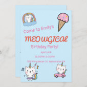 Blaue Caticorn-Geburtstag Einladung (Vorne/Hinten)