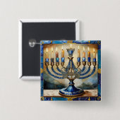 Blaue Chanukka-Menora Button (Vorne & Hinten)