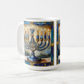 Blaue Chanukka-Menora Kaffeetasse (Vorderseite Links)