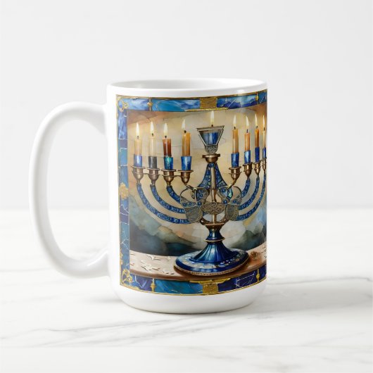 Blaue Chanukka-Menora Kaffeetasse (Links)