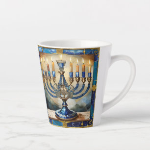 Blaue Chanukka-Menora Milchtasse