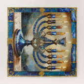 Blaue Chanukka-Menora Puzzle (Horizontal)