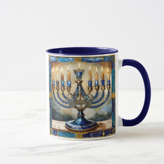 Blaue Chanukka-Menora Tasse (Rechts)