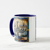 Blaue Chanukka-Menora Tasse (Vorderseite Links)