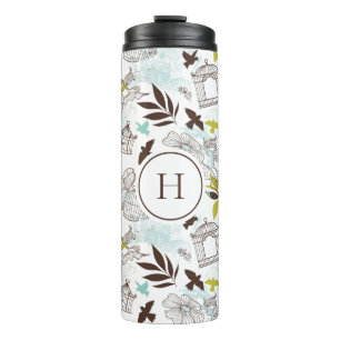 Blaue Chartreuse-Vogelkäfige Floralmuster-Monogram Thermosbecher