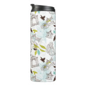 Blaue Chartreuse-Vogelkäfige Floralmuster-Monogram Thermosbecher (Nach rechts gedreht)