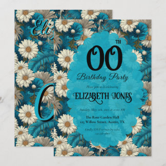 Blaue Chic Daisy Meilenstein-Geburtstag Für Mama Einladung