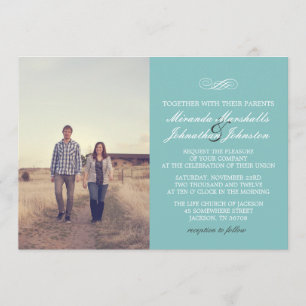 Blaue Chic-Entwurfs-Foto-Hochzeits-Einladungen Einladung