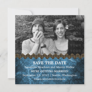Blaue Chic-Steampunk-Foto-Save-the-Date-Einladung Save The Date