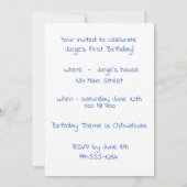 Blaue Chihuahua Erstgeburtstagsinvestitionen Einladung (Rückseite)