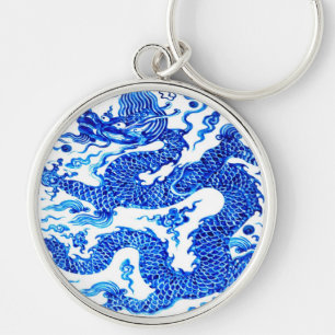 Blaue chinesische Drachen-Porzellanvase in antikem Schlüsselanhänger