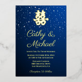 Blaue chinesische Hochzeit Sternennacht doppeltes Folieneinladung (Vorderseite)