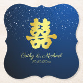 Blaue chinesische Hochzeit Sternennacht doppeltes Untersetzer (Vorderseite)