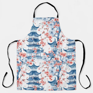 Blaue chinesische Pagoden-Kirschblüten-Muster Schürze
