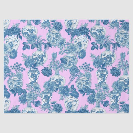 Blaue Chinesische Vasen und florale Bouquet Wasser Seidenpapier (Vorderseite)