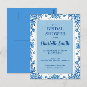Blaue Chinoiserie-antike Floral-Brautparty Postkarte