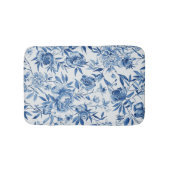 Blaue Chinoiserie-Aquarell-Blumen-Botanik Badematte (Vorderseite)