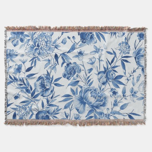 Blaue Chinoiserie-Aquarell-Blumen-Botanik Decke (Vorderseite)