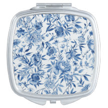 Blaue Chinoiserie-Aquarell-Blumen-Botanik