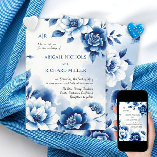 Blaue Chinoiserie, Aquarellwaschung Hochzeit Einladung