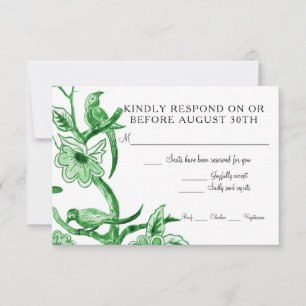 Blaue Chinoiserie Asiatische Blumen Wasserfarbe RSVP Karte