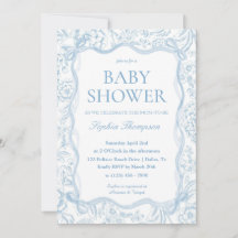 Blaue Chinoiserie-Baby-Shower-Einladung