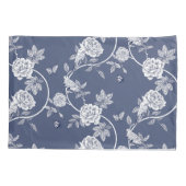 Blaue Chinoiserie Blume und Vögel Kissenbezug (Rückseite)