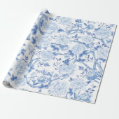Blaue Chinoiserie Blume Vögel Porzellan Geschenkpapier (Ungerollt)