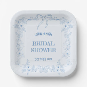 Blaue Chinoiserie-Blumen-Bogen-Brautparty  Pappteller