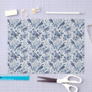 Blaue Chinoiserie Blumen Frühling Vögel Decoupage Seidenpapier