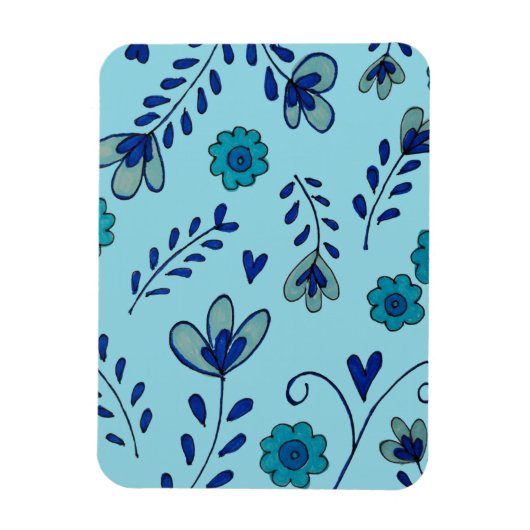 Blaue Chinoiserie-Blumen Magnet (Vertikal)