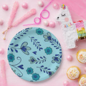 Blaue Chinoiserie-Blumen Pappteller (Party)