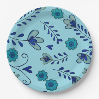 Blaue Chinoiserie-Blumen Pappteller