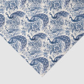 Blaue Chinoiserie Blumen Pfauen Decoupage Seidenpapier (Ausschnitt)